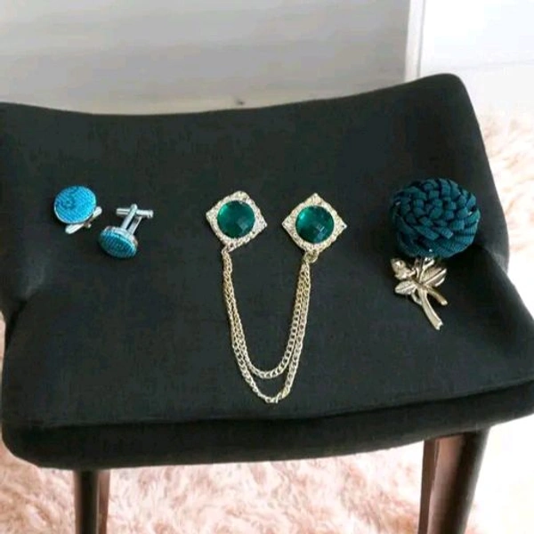 Necktie with Pocket square Lapel Pin Flawer and Brooch & Cufflinks Pair set