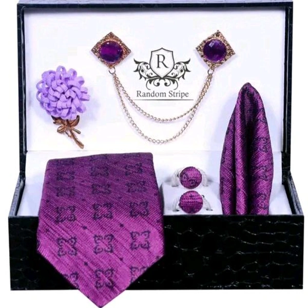 Necktie with Pocket square Lapel Pin Flawer and Brooch & Cufflinks Pair set