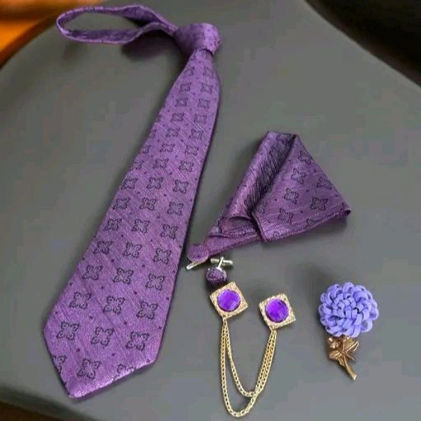 Necktie with Pocket square Lapel Pin Flawer and Brooch & Cufflinks Pair set
