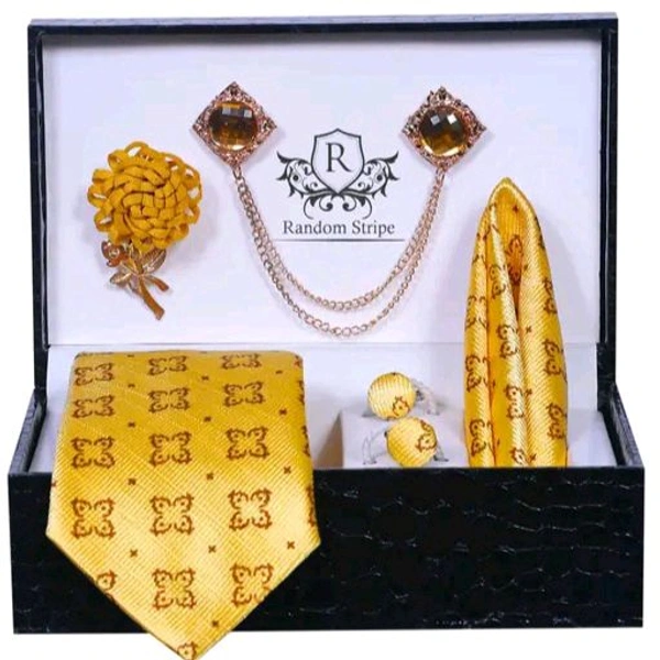 Necktie with Pocket square Lapel Pin Flawer and Brooch & Cufflinks Pair set