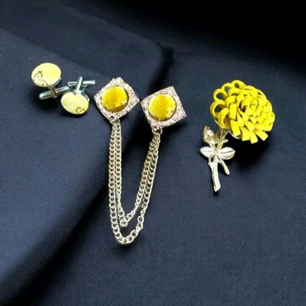 Necktie with Pocket square Lapel Pin Flawer and Brooch & Cufflinks Pair set