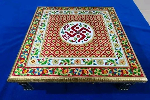 Handicraft Pooja Chowki 18/18 Inch Sathiya - 18 Inch