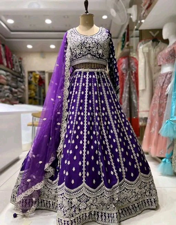Womens New Stylish party wear Embroidered Lehenga Choli lehenga - Purple