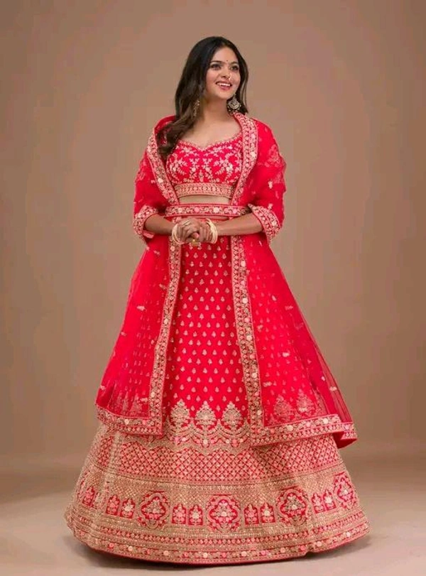 New Trendy Exclusive Deisgner Party Wear Wedding Look Heavy Glamorous Sequence Satin Silk Blend Lehenga Choli - Red