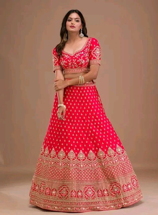 New Trendy Exclusive Deisgner Party Wear Wedding Look Heavy Glamorous Sequence Satin Silk Blend Lehenga Choli - Red