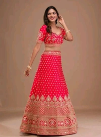 New Trendy Exclusive Deisgner Party Wear Wedding Look Heavy Glamorous Sequence Satin Silk Blend Lehenga Choli - Red