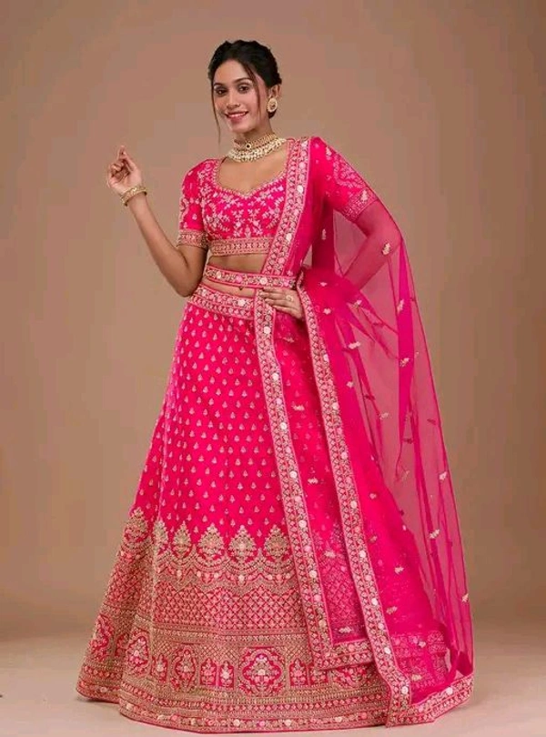 New Trendy Exclusive Deisgner Party Wear Wedding Look Heavy Glamorous Sequence Satin Silk Blend Lehenga Choli - Pink