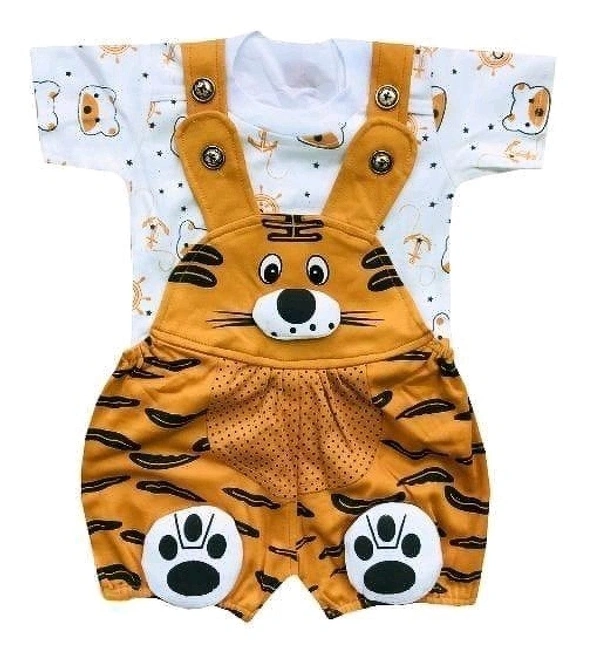 Casual Printed Dungaree Set for Baby Boys & Baby Girls - 3-6 Month