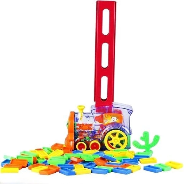 Domino Toy Train Set,60 Pcs Domino Block Set, Domino Rally Train (Multicolor) Building sets