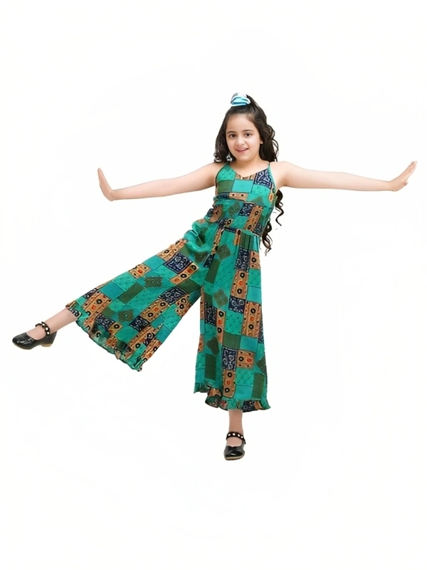 Rayon Overall Print A-Line Maxi Jumpsuit - 11-12 Years