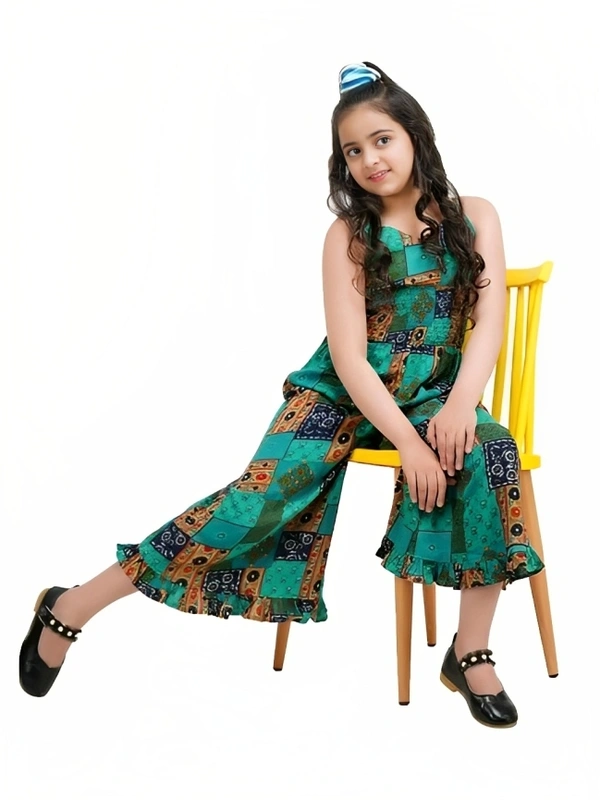 Rayon Overall Print A-Line Maxi Jumpsuit - 11-12 Years