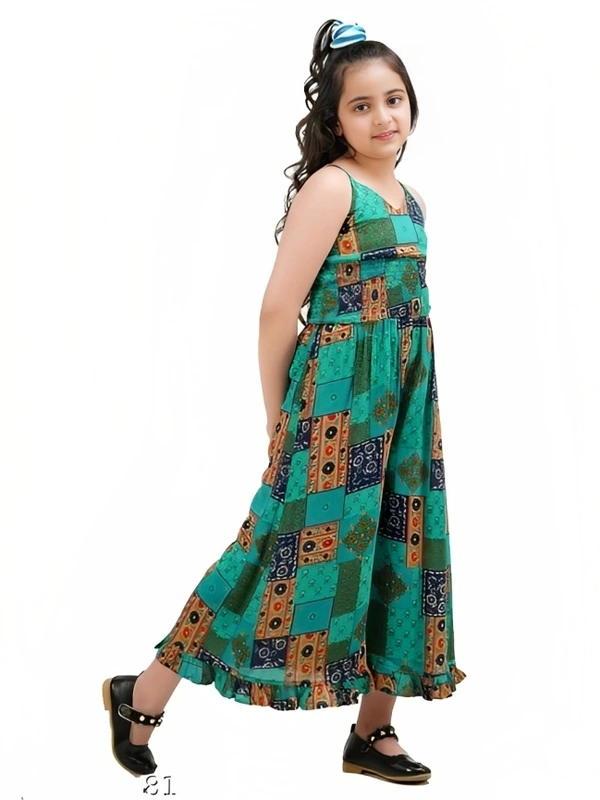 Rayon Overall Print A-Line Maxi Jumpsuit - 11-12 Years