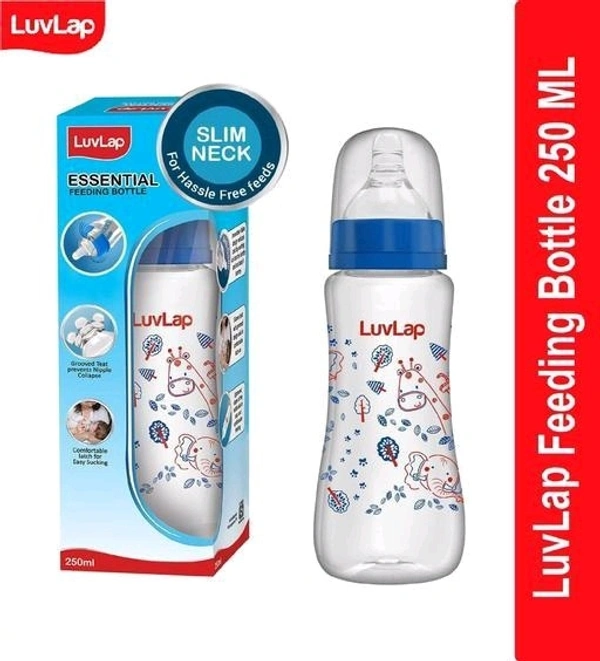 LuvLap Anti-Colic Slim/Regular Neck Essential Baby Feeding Bottle,Jungle tales 250ml. Pack of 1 - 250 ML
