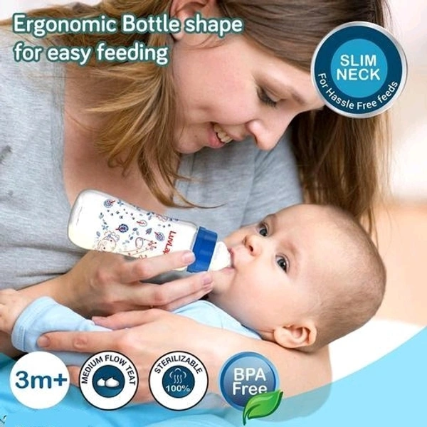 LuvLap Anti-Colic Slim/Regular Neck Essential Baby Feeding Bottle,Jungle tales 250ml. Pack of 1 - 250 ML
