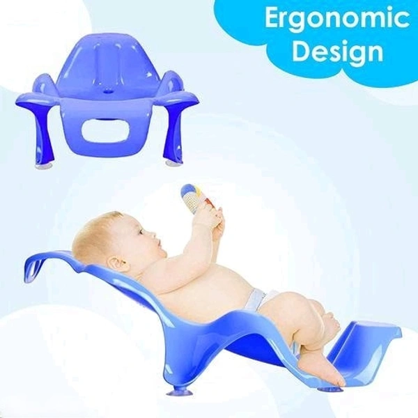 Anti-Slip Big Plastic Bath Chair Seat Sling with Non-Slip Strong Suction for Bathing with Water - Blue
