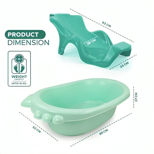 Dash Coco Anti Slip Plastic Bathtub with Toddler Bath Seat (Green)