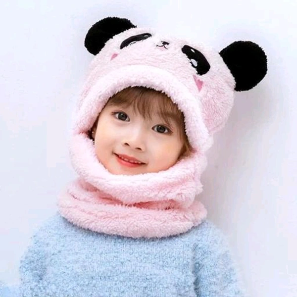 Panda Kids Woolen Cap - Pink