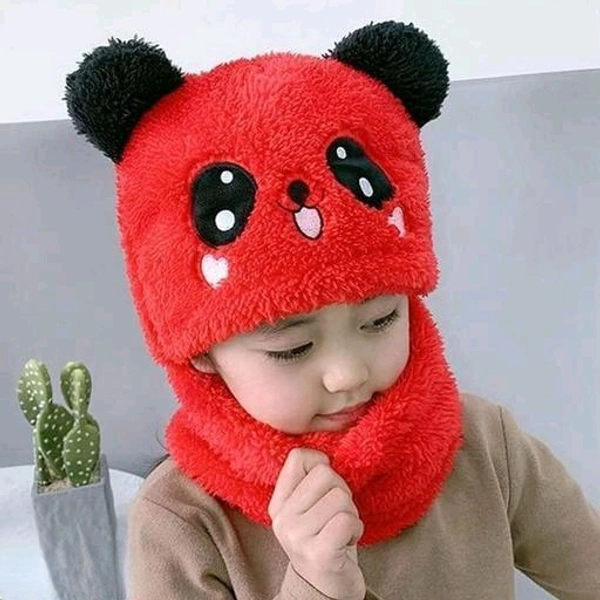 Panda Kids Woolen Cap - Red