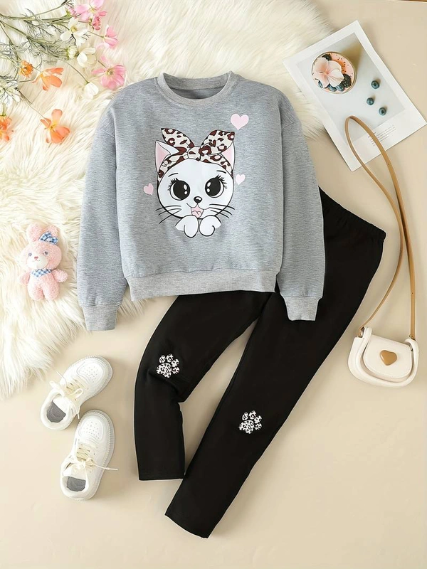 Cat Print Girls' Fashion Set - 7-8 Years