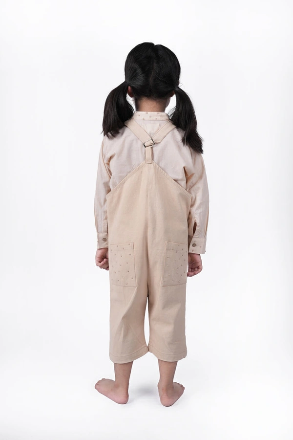 Yabai Oatmilk Delight: Girls' Dungaree Dress for Casual Elegance - 3-4 Year