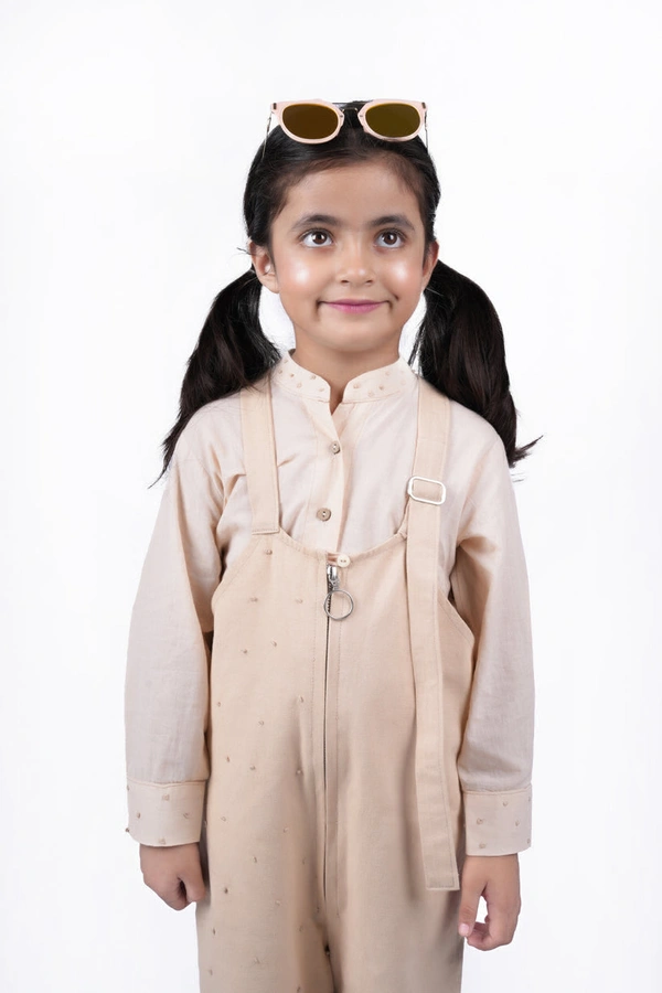 Yabai Oatmilk Delight: Girls' Dungaree Dress for Casual Elegance - 5-6 Year