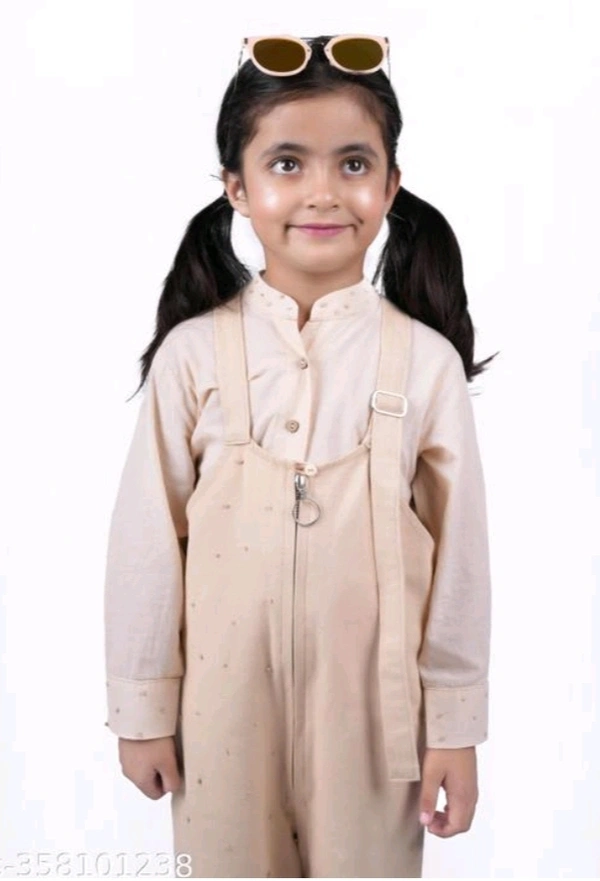 Yabai Oatmilk Delight: Girls' Dungaree Dress for Casual Elegance - 11-12 Year