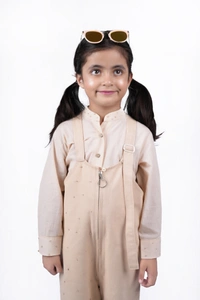 Yabai Oatmilk Delight: Girls' Dungaree Dress for Casual Elegance - 11-12 Year