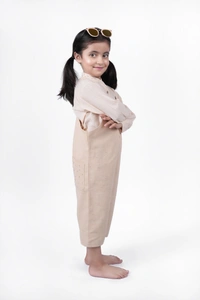 Yabai Oatmilk Delight: Girls' Dungaree Dress for Casual Elegance - 3-4 Year