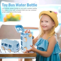 Cute Bus Shape Car Water Bottle with Straw & Wheels for Kids - Portable Sipper Cup with Shoulder Strap - 500 ML, Purple