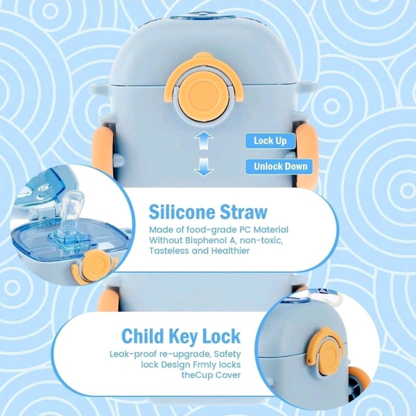 Cute Bus Shape Car Water Bottle with Straw & Wheels for Kids - Portable Sipper Cup with Shoulder Strap - 500 ML, Purple