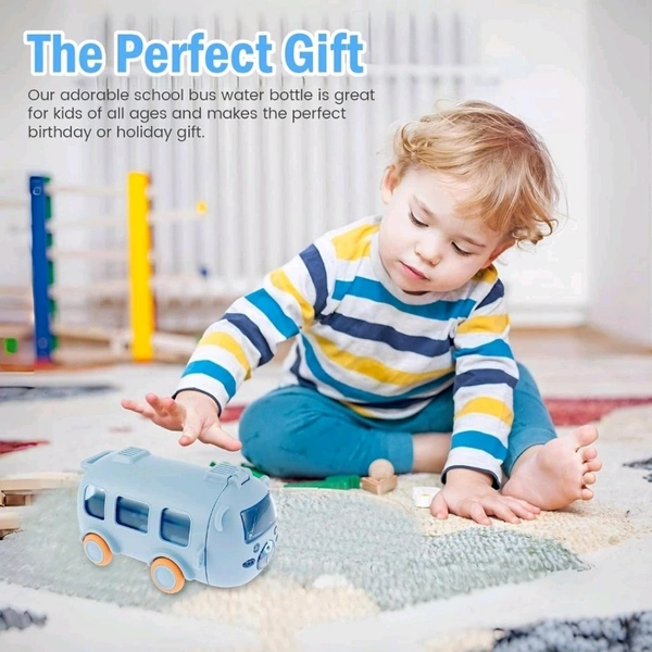 Cute Bus Shape Car Water Bottle with Straw & Wheels for Kids - Portable Sipper Cup with Shoulder Strap - 500 ML, Purple