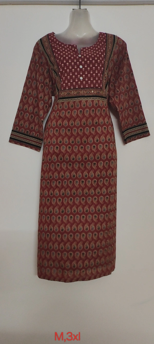 Rust Grey Print Kurta - 3XL