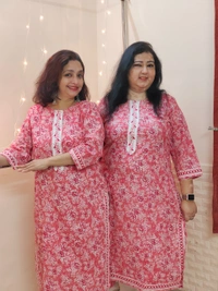 Pink White Floral Lace Kurta - 3XL