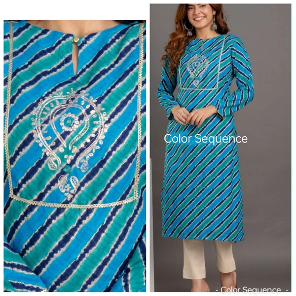 Blue Lehriya With Gotta Pati Work - Bright Turquoise, M