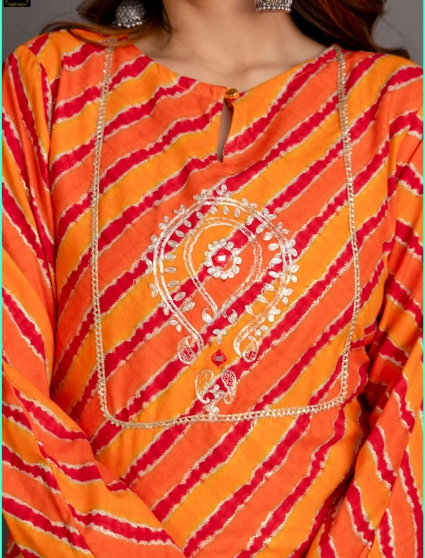 Orange Red Lehriya With Gotta Patti - Flush Orange, XXL