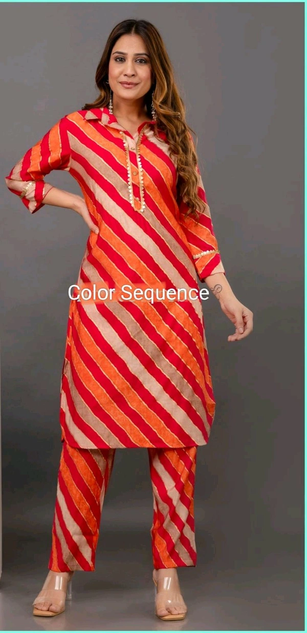 Pink Orange Lehriya With Sequence Patti - Red Orange, XXl