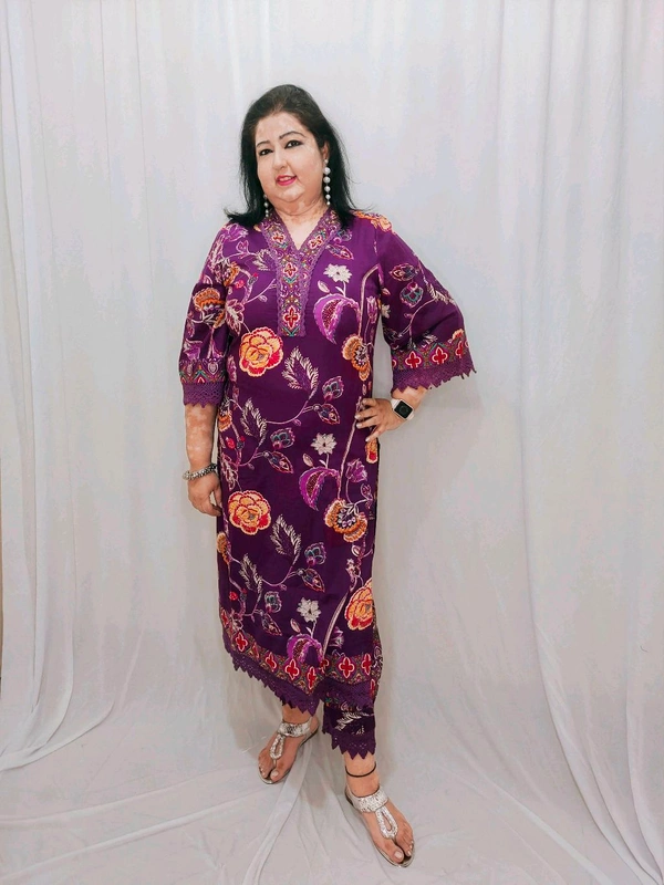 Purple Floral Pakistani Style - Purple, Xl