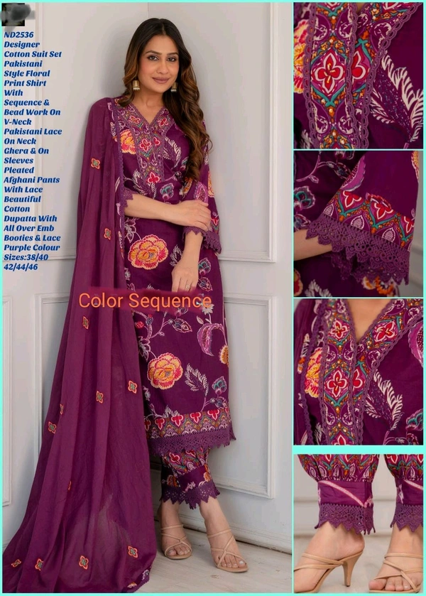 Purple Floral Pakistani Style - Purple, Xl