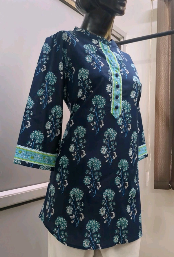 Navy Blue With Turquoise Print - Navy Blue, M