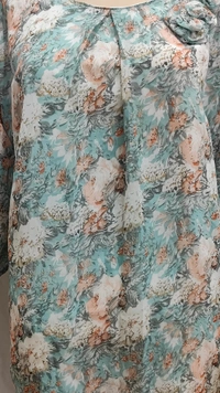 Aqua Green Pink Peach Print Indo Western Top Synthetic - 3XL