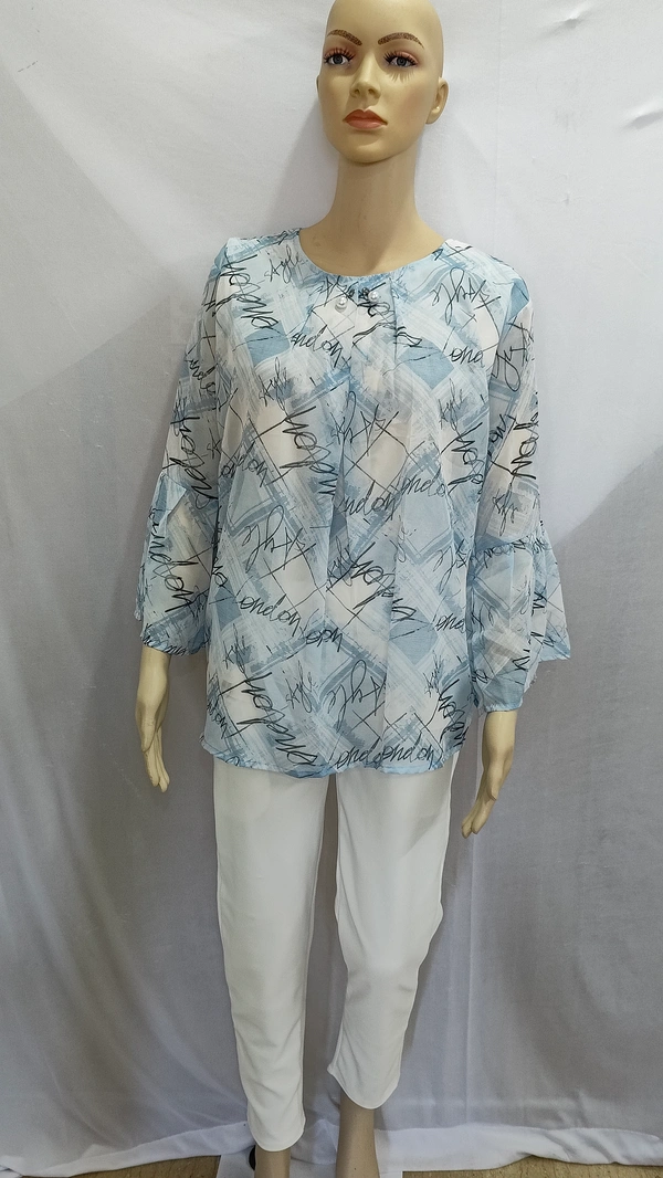 Scribble Prints Indo Western Top Synthetic 3 Colors Blue, Pink, Orange - 3XL, Persian Blue