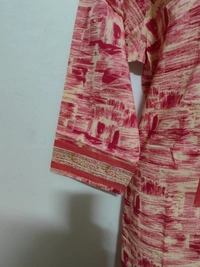 White Pink Brush Print Kurta - L