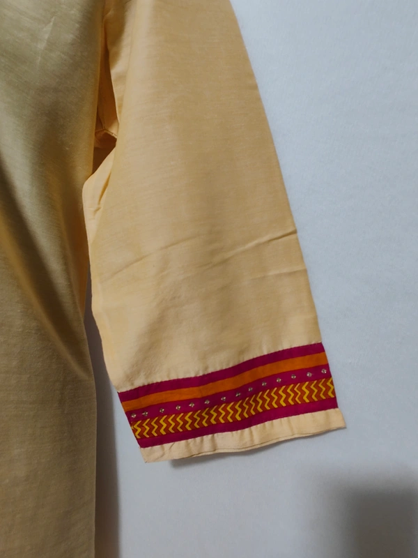 Yellow Embroidery Around Yoke Kurta - L