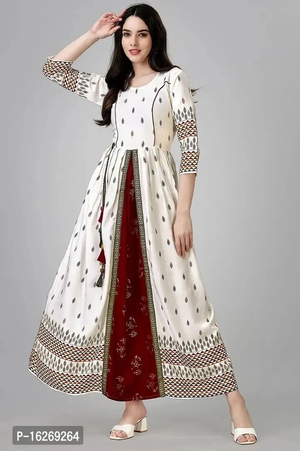 Stylish A-Line Wine Embroidered Rayon Kurta For Women - M