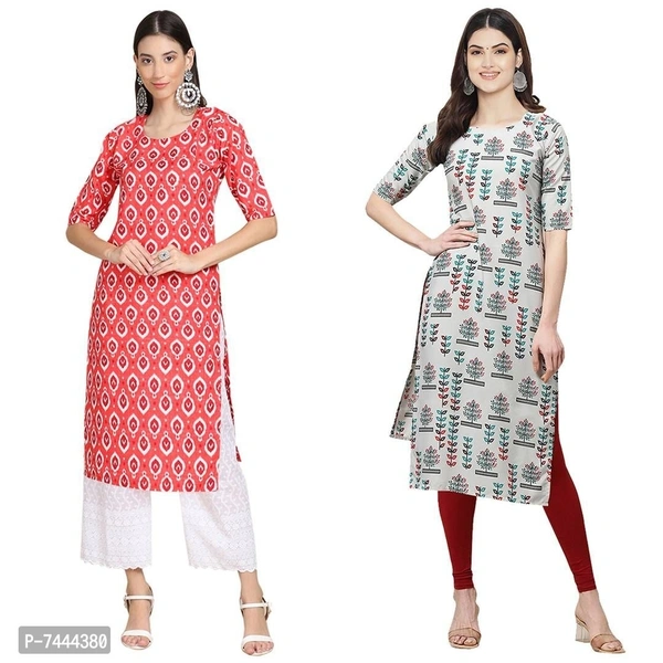 Stylish Crepe Printed Straight Kurta For Women- Pack Of 2 - 2XL