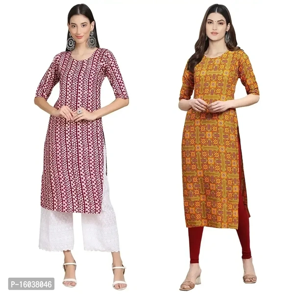 Stylish Crepe Printed Straight Kurta For Women-Pack Of 2 - 2XL