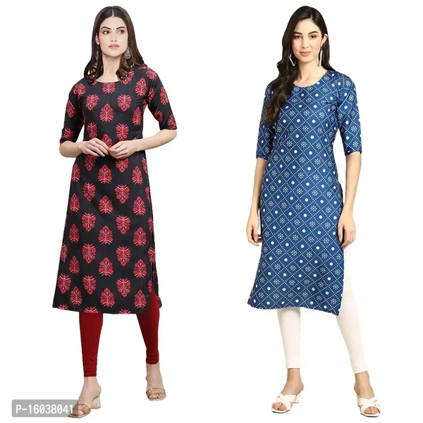Stylish Crepe Printed Straight Kurta For Women-Pack Of 2 - 2XL