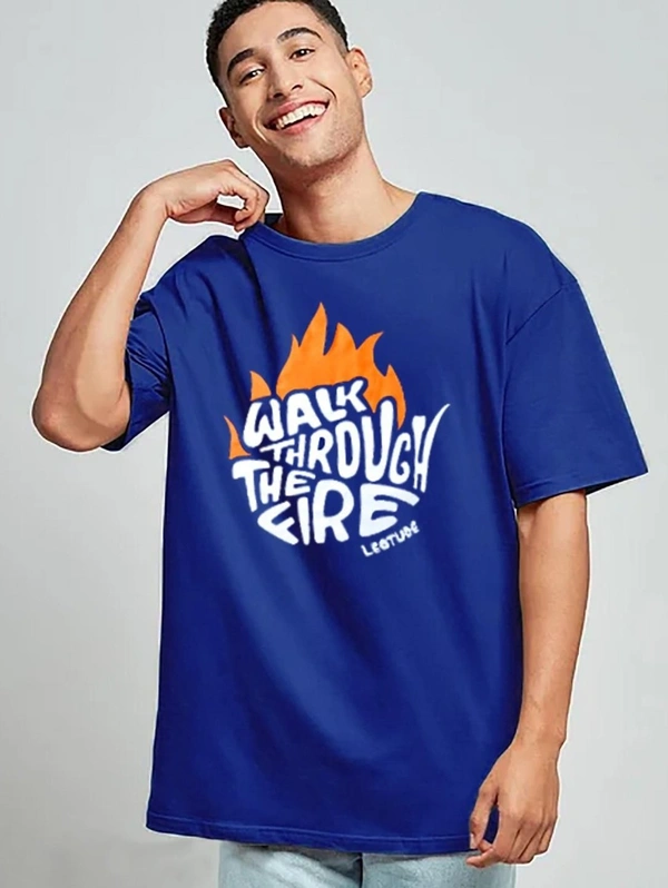 Leotude Men's Printed Loose Fit Half Sleeve T-shirt - Blue, L