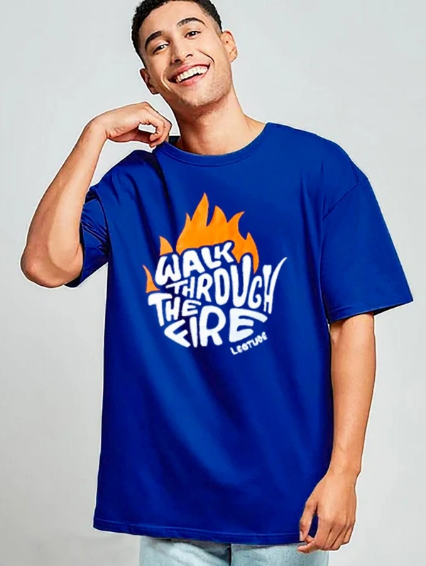 Leotude Men's Printed Loose Fit Half Sleeve T-shirt - Blue, S