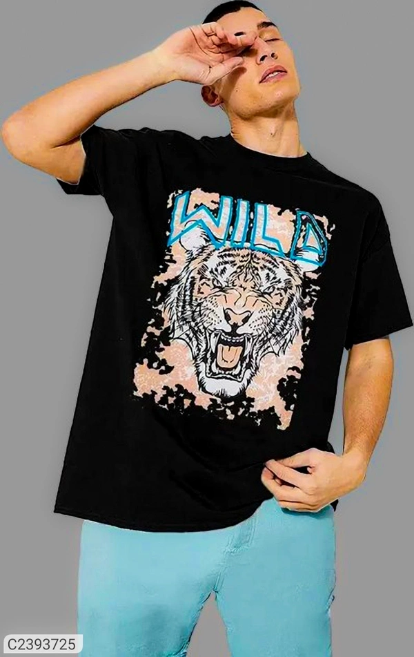 Leotude Men's Printed Loose Fit Half Sleeve T-shirt - Black, S